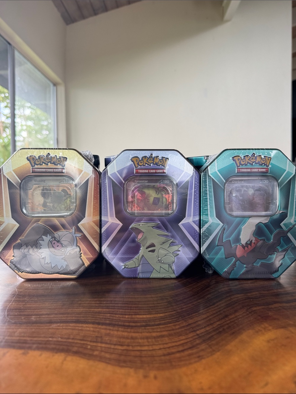 Pokemon Trading Card Tins - Gold, Purple, Teal